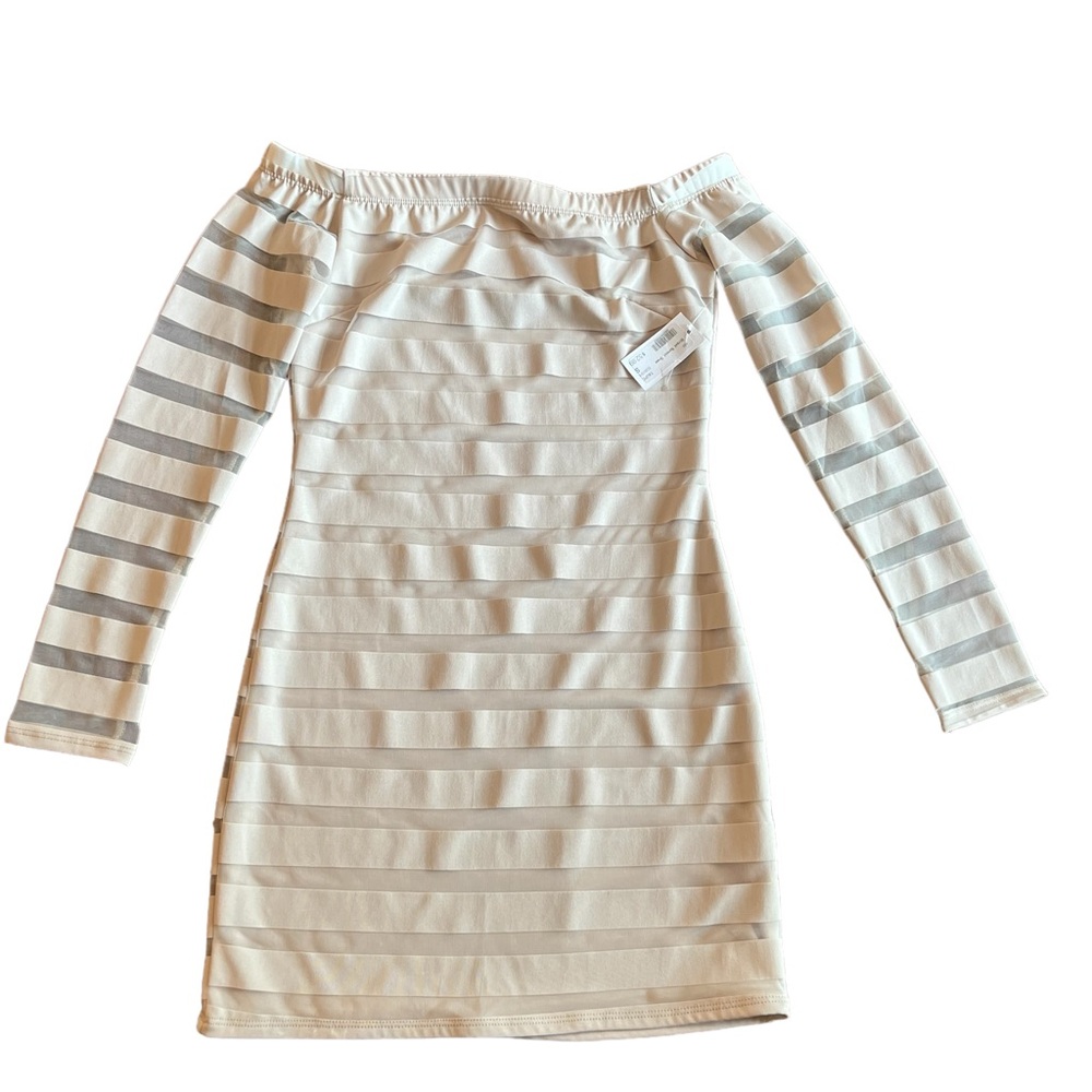 NWT MOD Striped Burnout Dress Taupe Size S